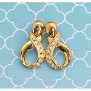 Vintage Rhinestone Infinity Gold Tone Dangle Earrings by Avon - R3